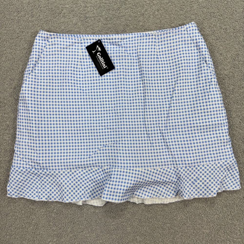 NEW Golftini Skort Women's 02 Blue Gingham Personal Best Linen Ruffle Athletic